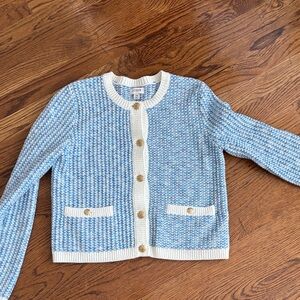 J. Crew Factory Blue and Cream Cardigan